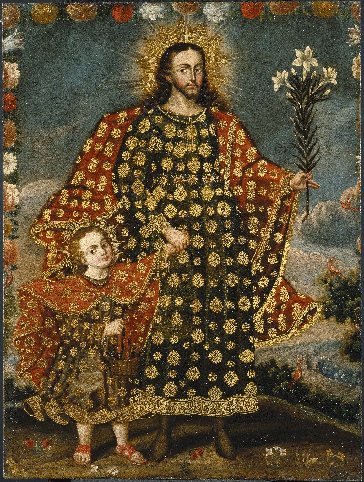 Saint Joseph and the Christ Child (17th–18th Century, Peru) by Cuzco School - Public Domain Catholic Painting