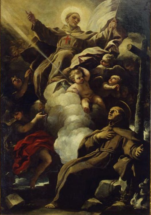 The Apparition of John of Capistrano to Peter of Alcantara (1692) by Luca Giordano - Public Domain Catholic Painting