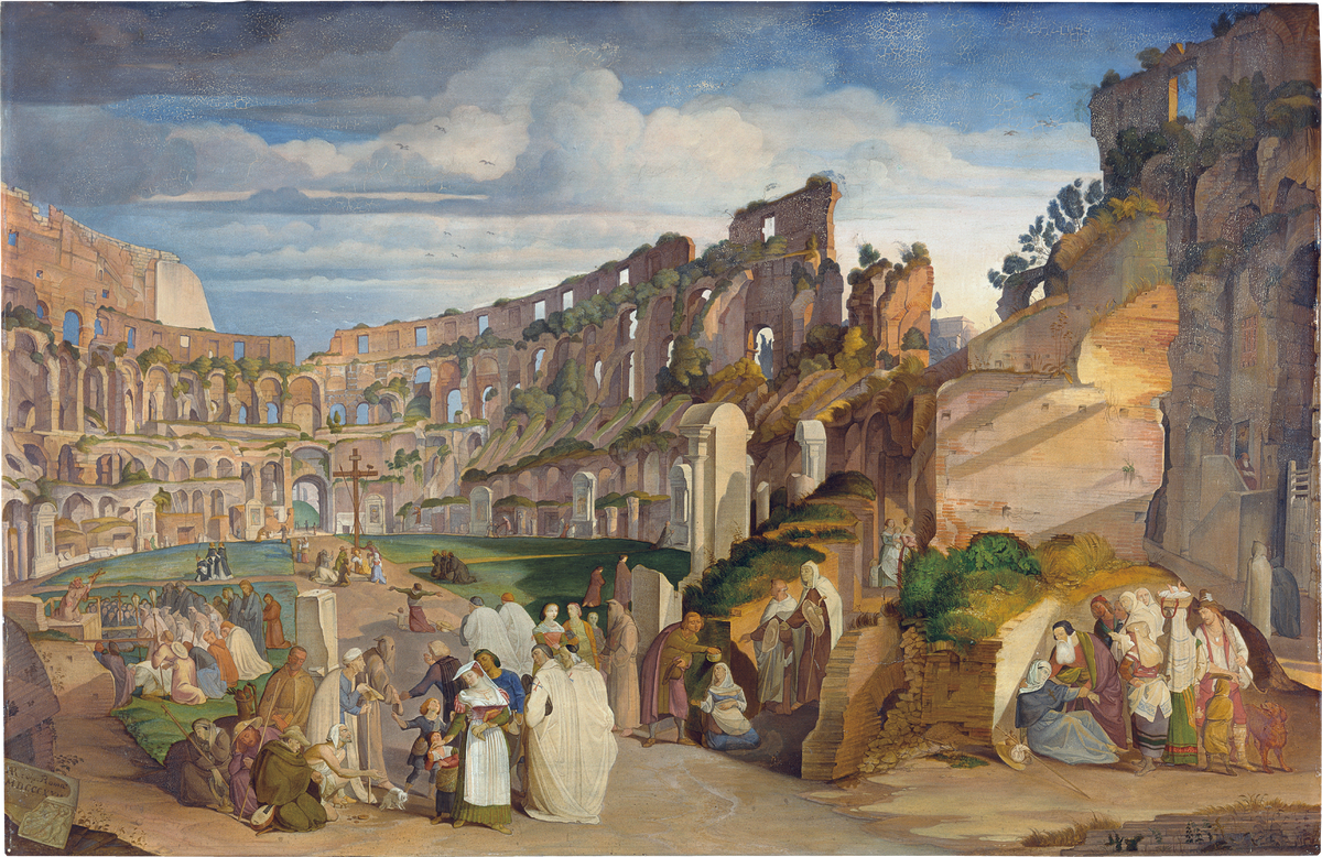 Capuchin Sermon at the Colosseum of Rome (1822) by Johann Anton Ramboux - Public Domain Catholic Painting