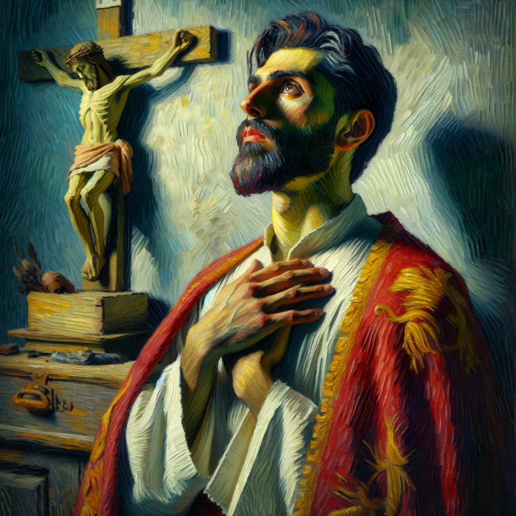 Saint Charles Borromeo (2023) by Virginia S. Benedicte - Public Domain Catholic Painting