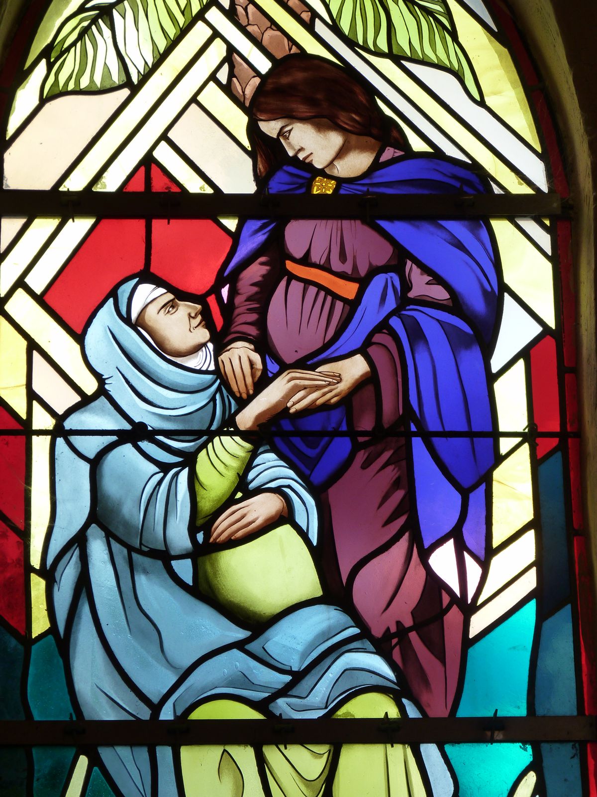 Visitation Stained Glass Window in the Sacristy of the Church of Juillac (2011, Gironde, France) by Natureln - Catholic Stock Photo