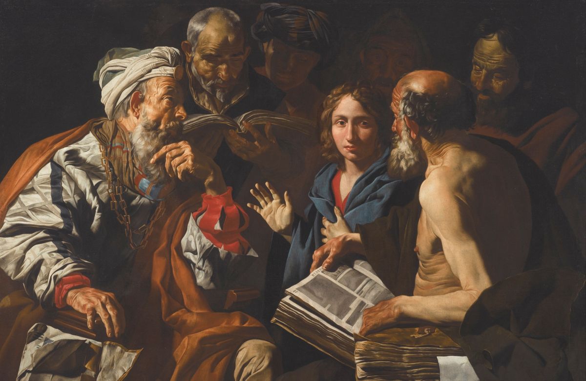 Christ Among the Doctors (1635-1639) by Matthias Stom - Public Domain Catholic Painting