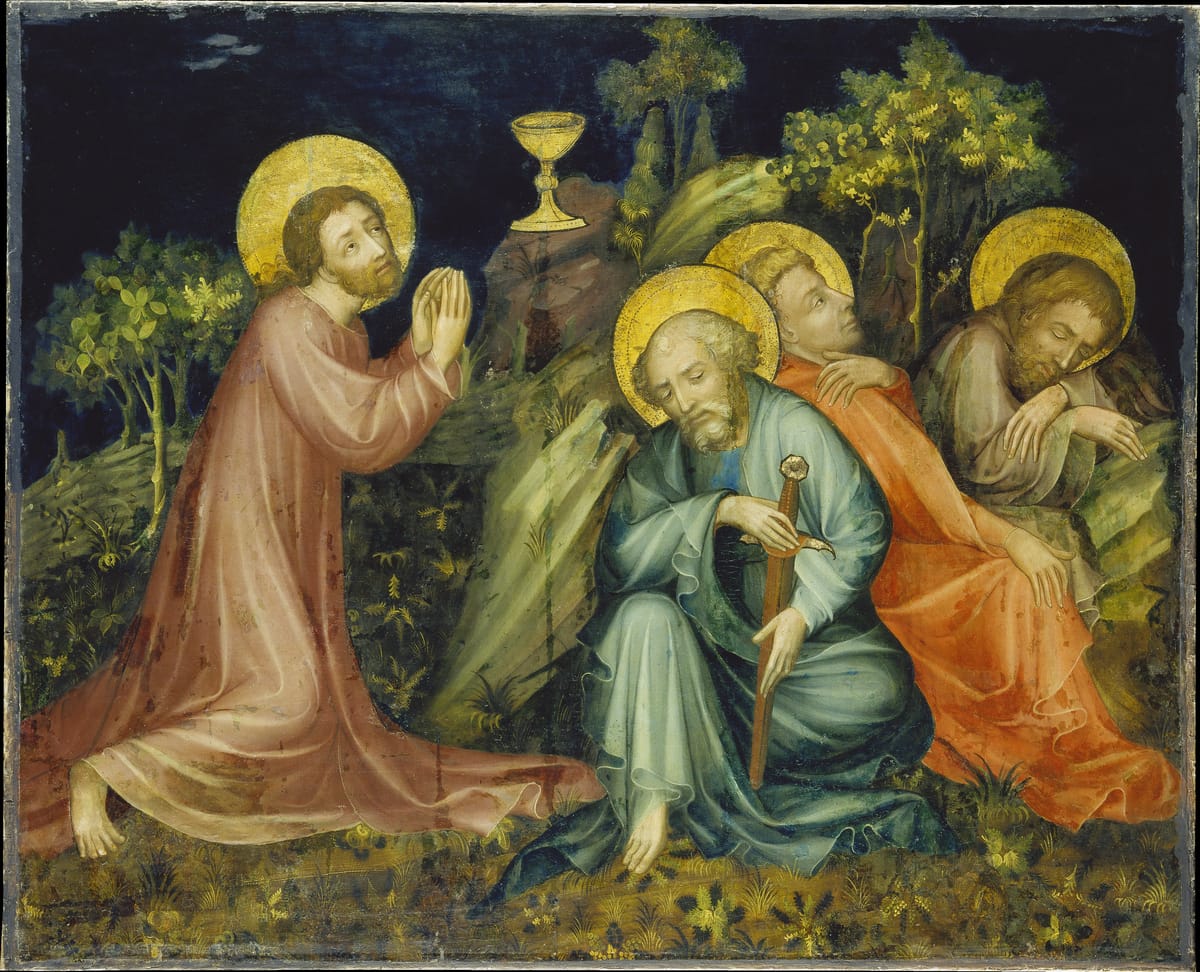 The Agony in the Garden (1420-1430) by Nuremberg Master of The Altarpiece of The Virgin - Public Domain Catholic Painting