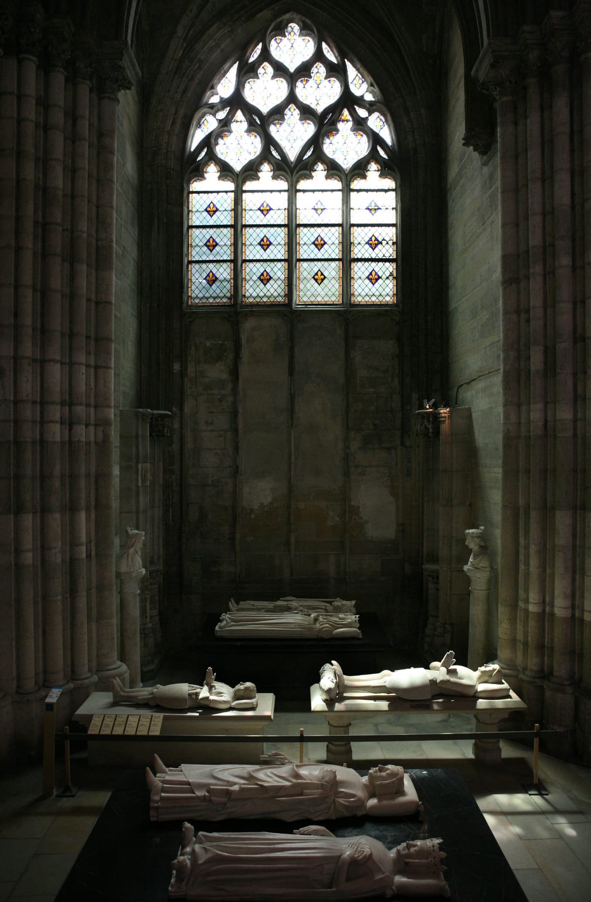 Saint-Denis Basilica - (From left to right clockwise) Tombs of Bertrand Du Guesclin, Charles VI, Isabeau of Bavaria, Louis de Sancerre, Charles V the Wise, Jeanne de Bourbon (2010) - Catholic Stock Photo