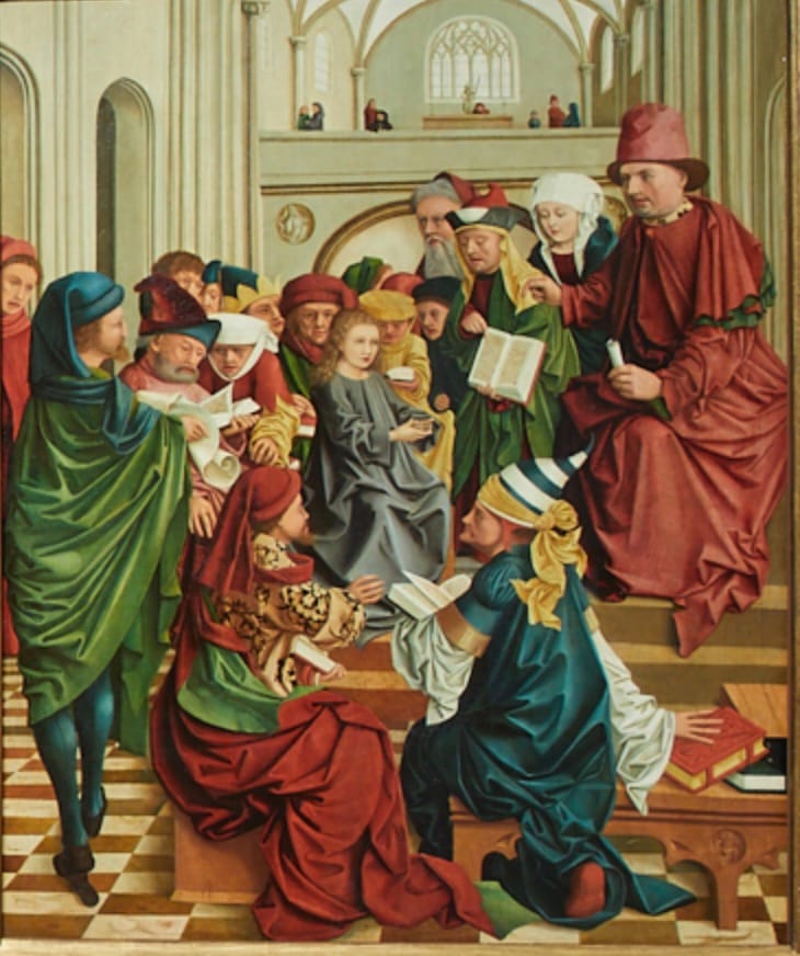 Jesus Among the Doctors (1499) by Master of Mondsee - Public Domain Catholic Painting