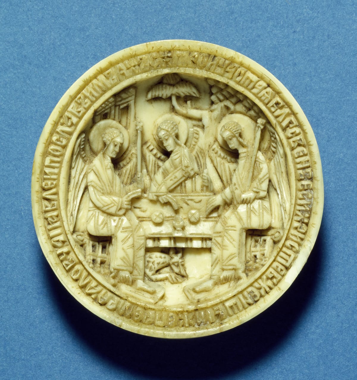 Fragment from a Pendant Panaghiarion with the Holy Trinity (16th century, Russia) - Byzantine Stock Photo