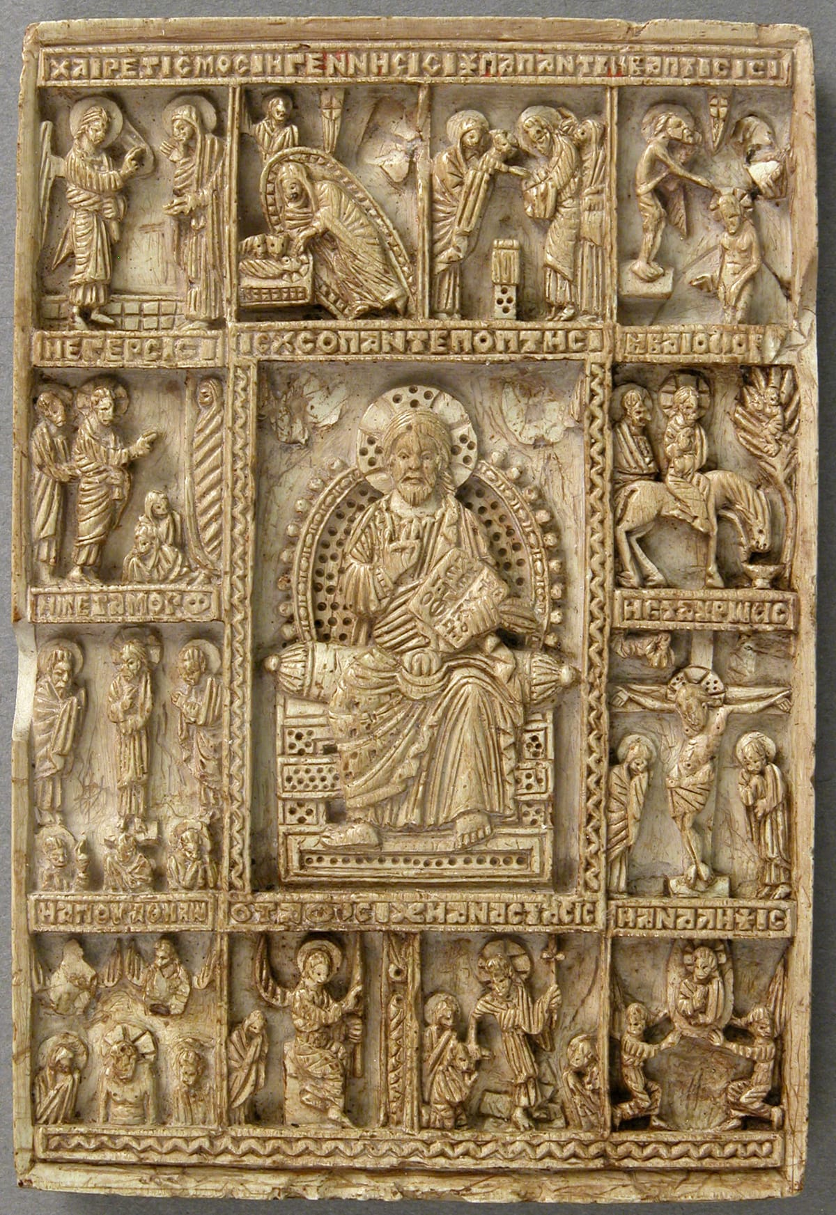 Icon with Christ Pantepotes and the Chorus of Saints (14th-15th century) - Byzantine Stock Photo