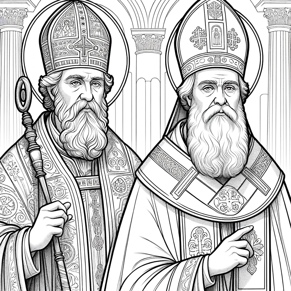 St. Basil the Great and St. Gregory Nazianzen (2023) - Catholic Coloring Page