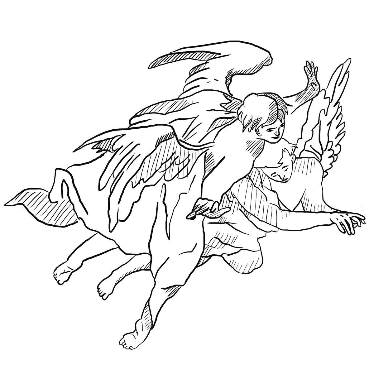 Two Baroque Angels - Catholic Coloring Page
