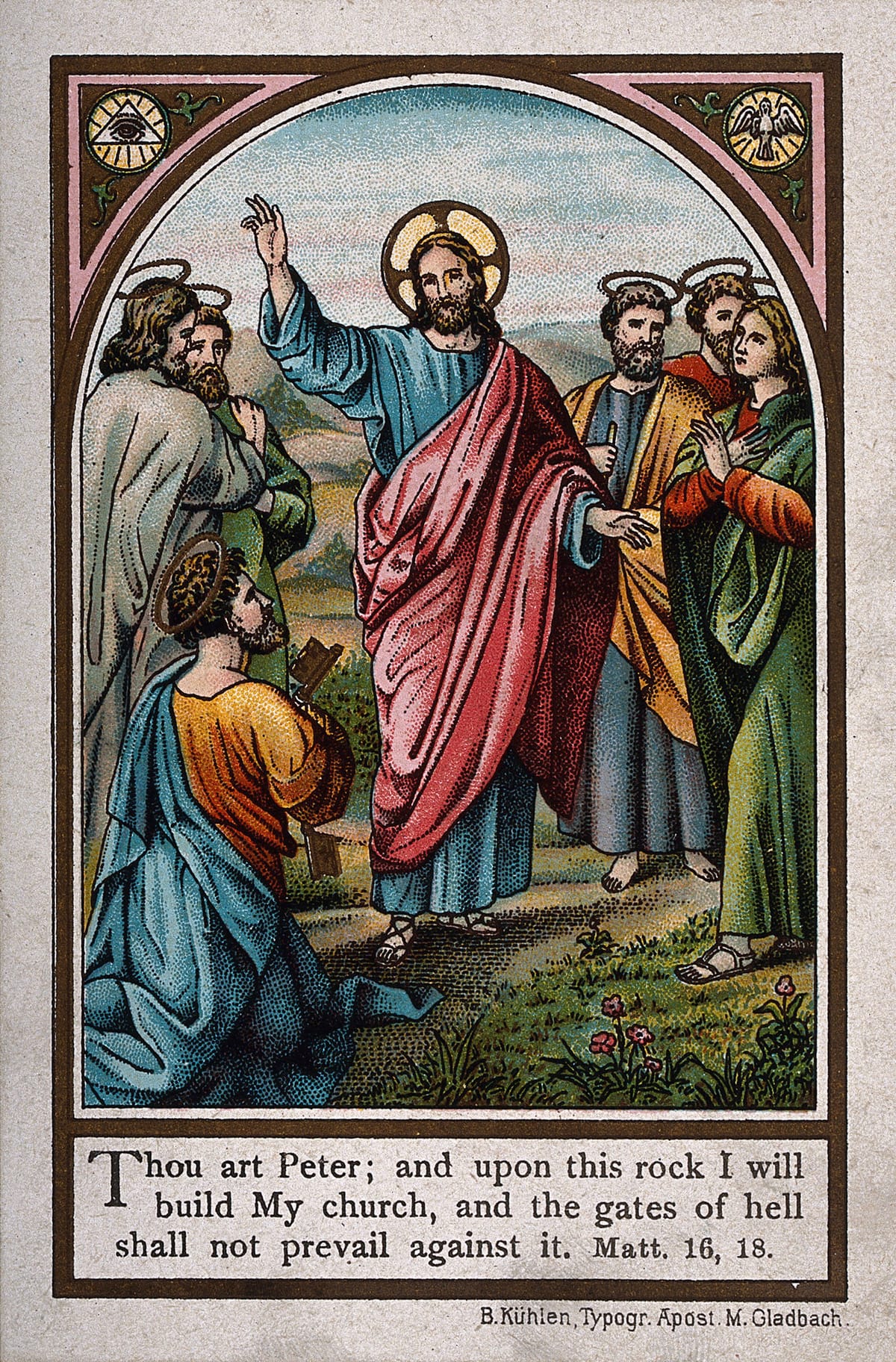Jesus appoints Peter as head of the church. Chromotypograph. (Unknown date and author) - Public Domain Catholic Painting