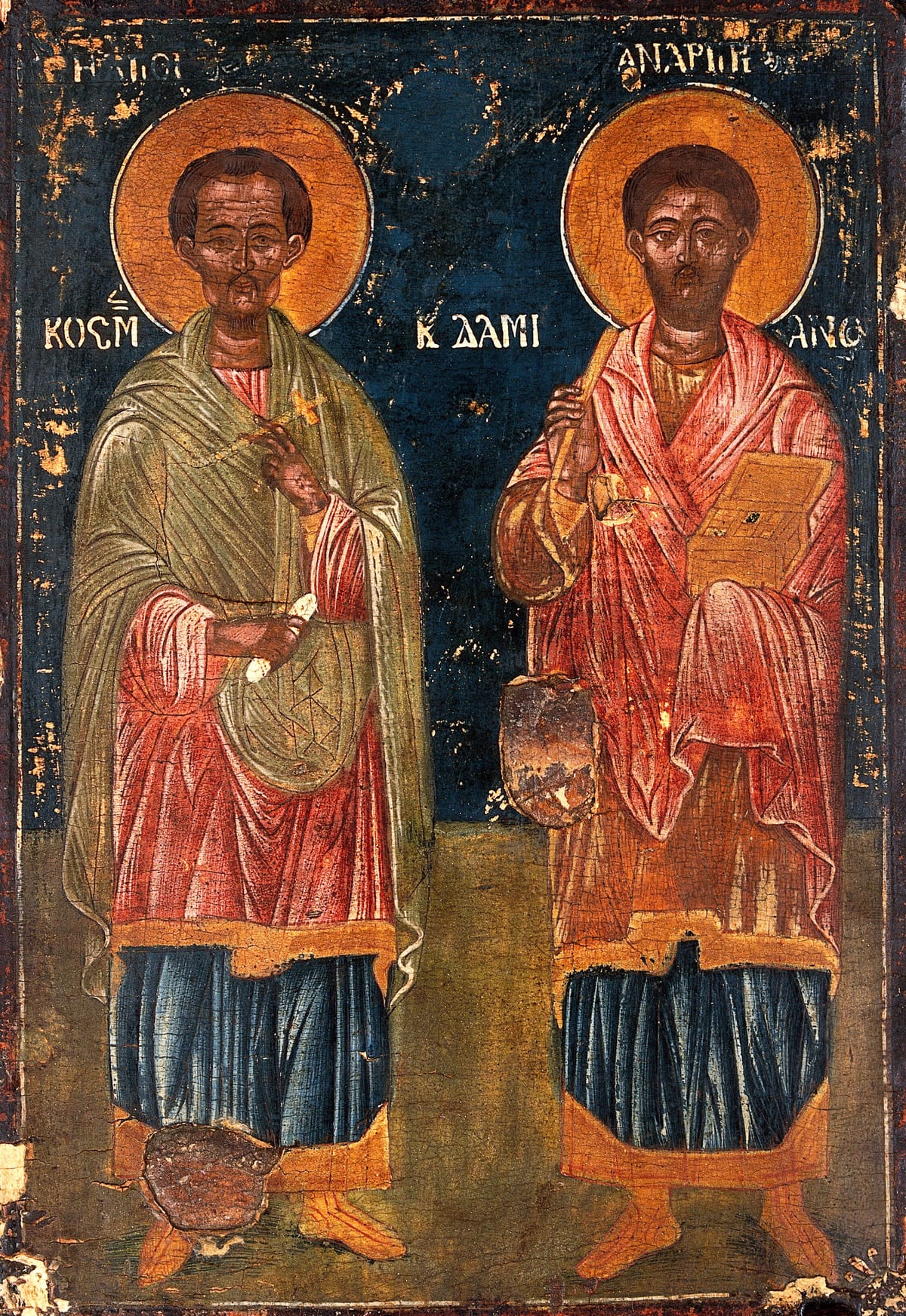 Saint Cosmas and Saint Damian (unknown date and author) - Public Domain Byzantine Painting
