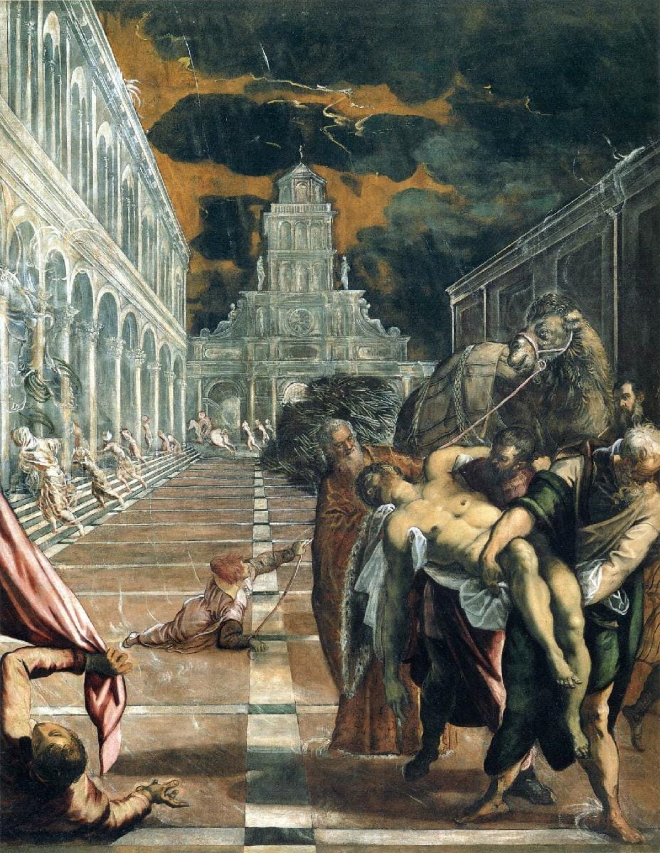 Saint Mark Cycle - Saint Mark's Body Brought to Venice (1562-1566) by Tintoretto - Public Domain Catholic Painting