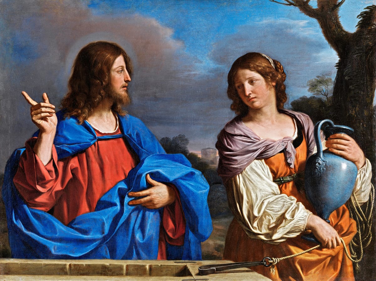 Jesús Y La Samaritana En El Pozo (1640) by Guercino - Public Domain Catholic Painting