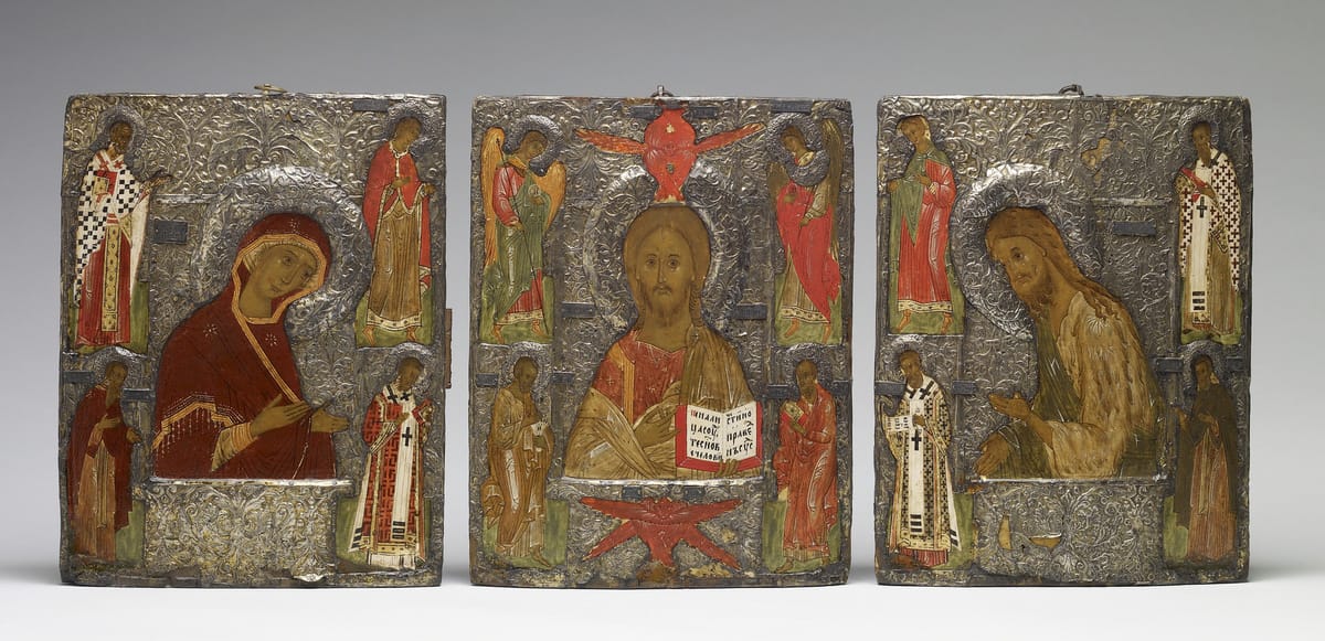 Three-Panel Icon with the "Deesis", Russian, 16th Century - Byzantine Stock Photo