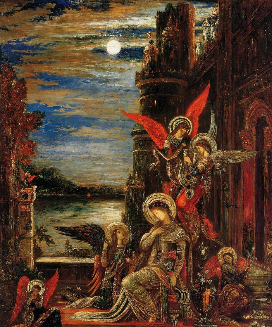 St. Cecilia (The Angels Announcing her Coming Martyrdom) (1897) by Gustave Moreau - Public Domain Catholic Painting