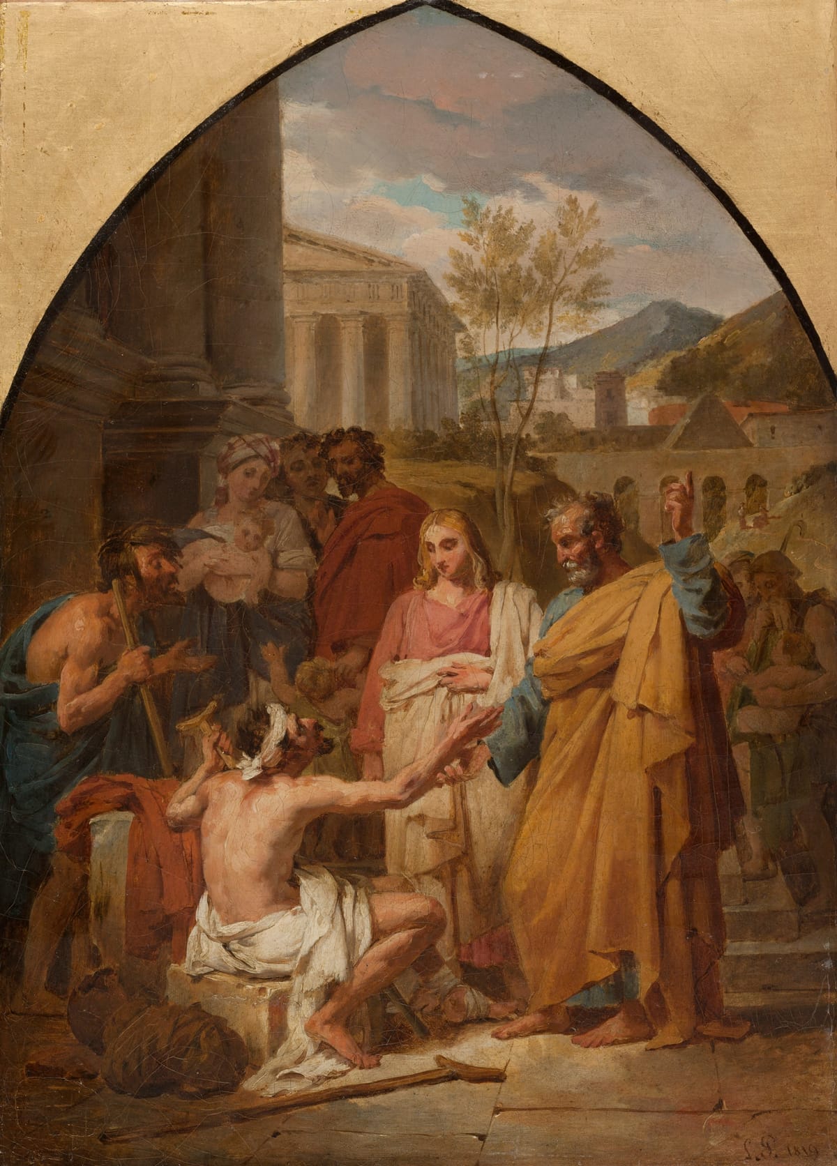 Saint Peter healing a lame man at the door of the Temple in Jerusalem (1819) by Louis-Vincent-Léon Pallière - Public Domain Catholic Painting