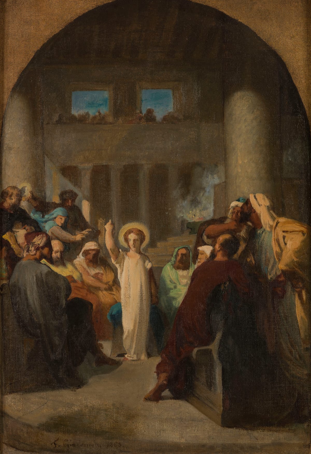 Jésus chez les docteurs (1865) by Felix-Henri Giacomotti (French) - Public Domain Catholic Painting