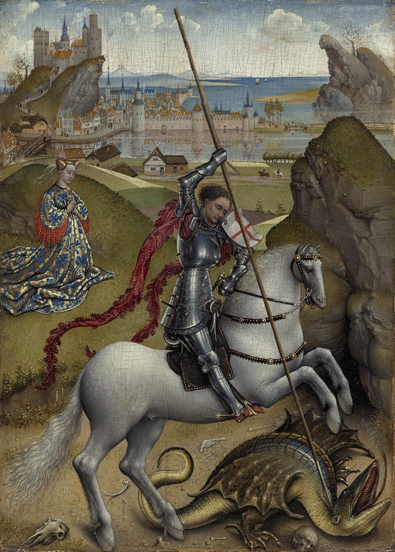 Saint George and the Dragon (1432-1435) by Rogier van der Weyden (Flemish) - Public Domain Catholic Painting
