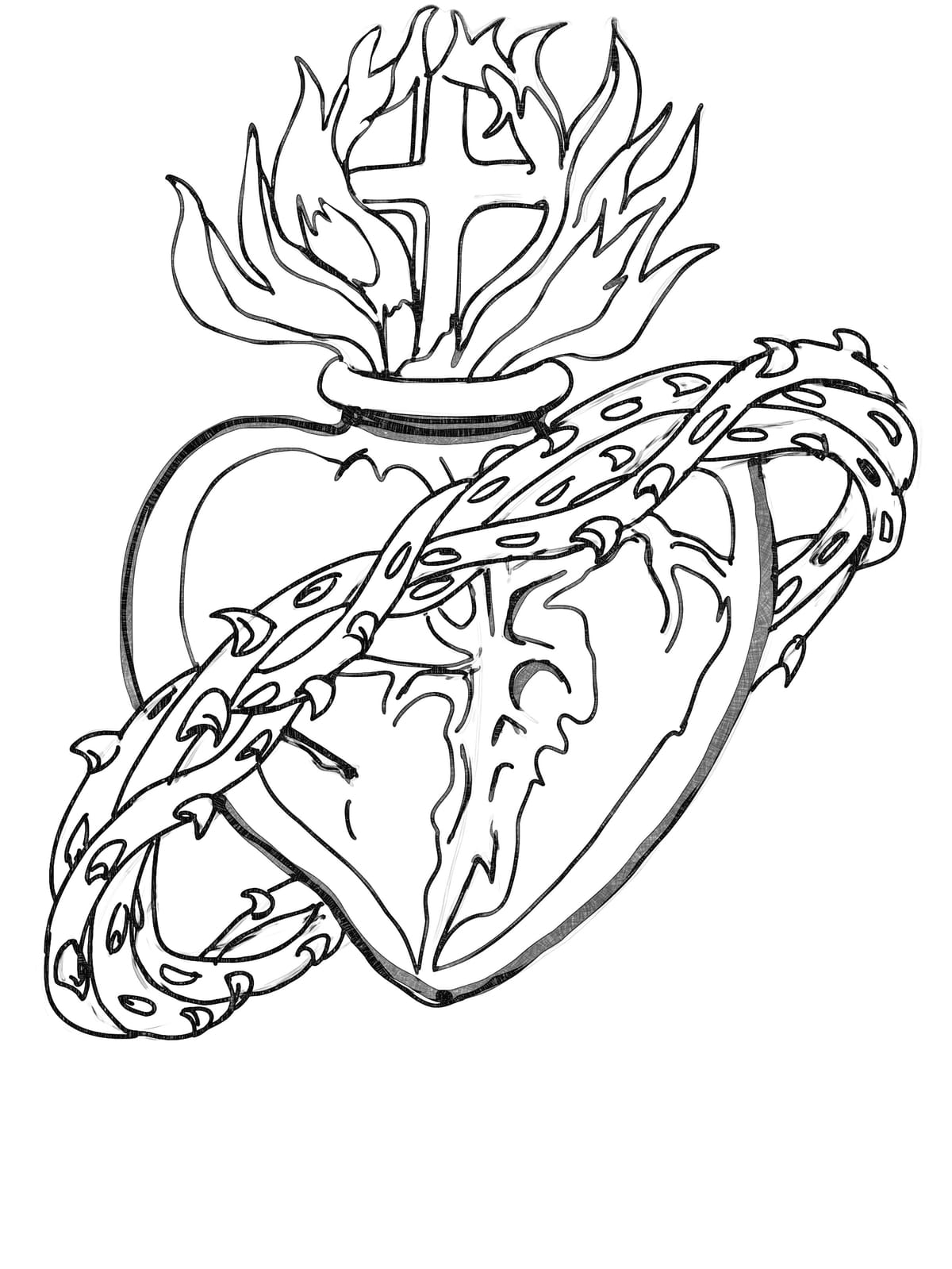 Sacred Heart Sketch (2025) by Angelo Cason Jr. - Public Domain Catholic Coloring Page