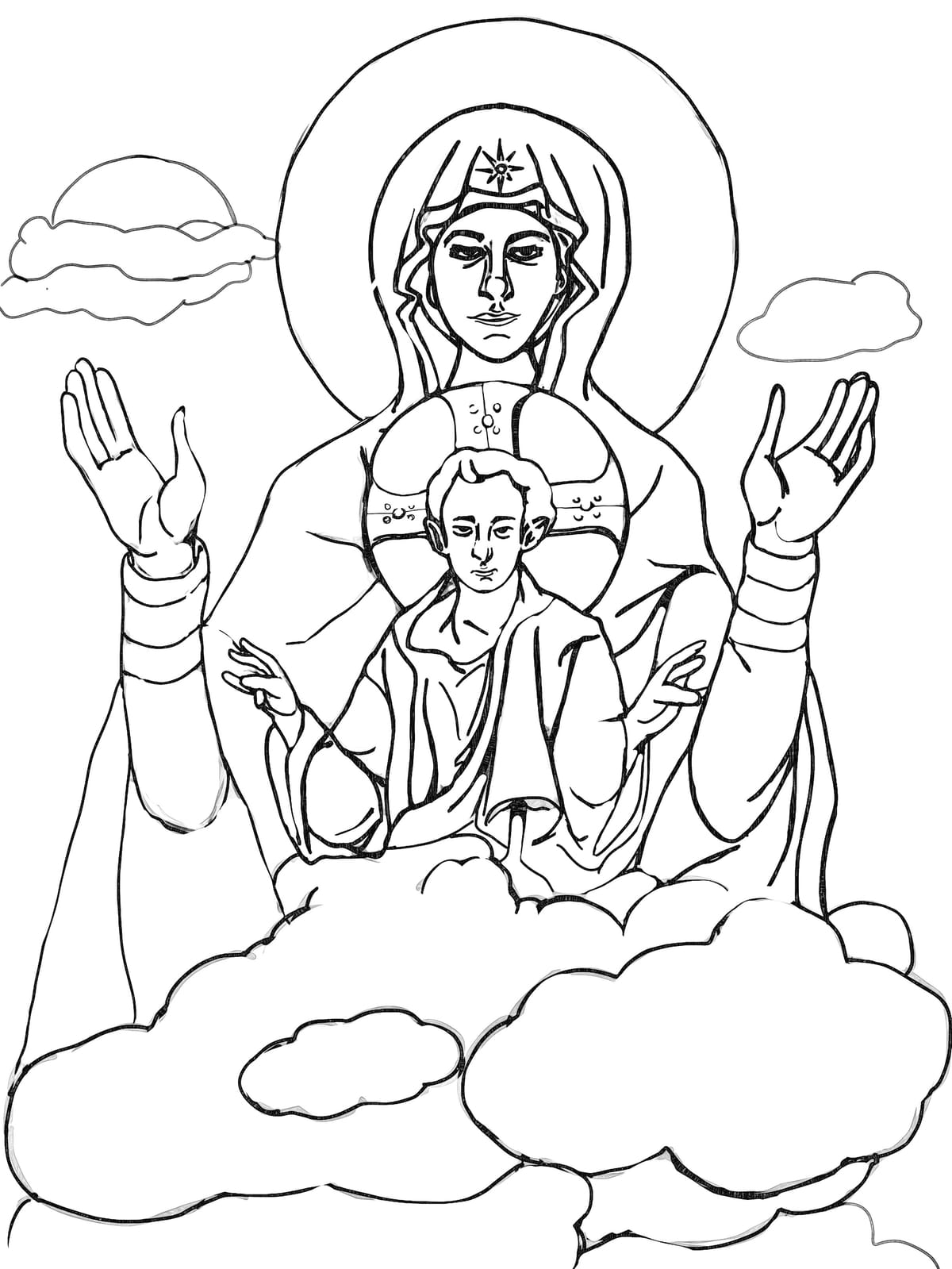 Virgin and Child Christ (2025) by Angelo Cason Jr. - Public Domain Byzantine Icon Coloring Page