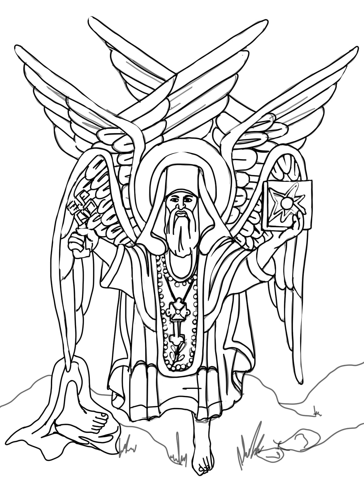 Saint Takla Haymanot of Ethiopia (2025) by Angelo Cason Jr. - Public Domain Ethiopian Orthodox Icon Coloring Page