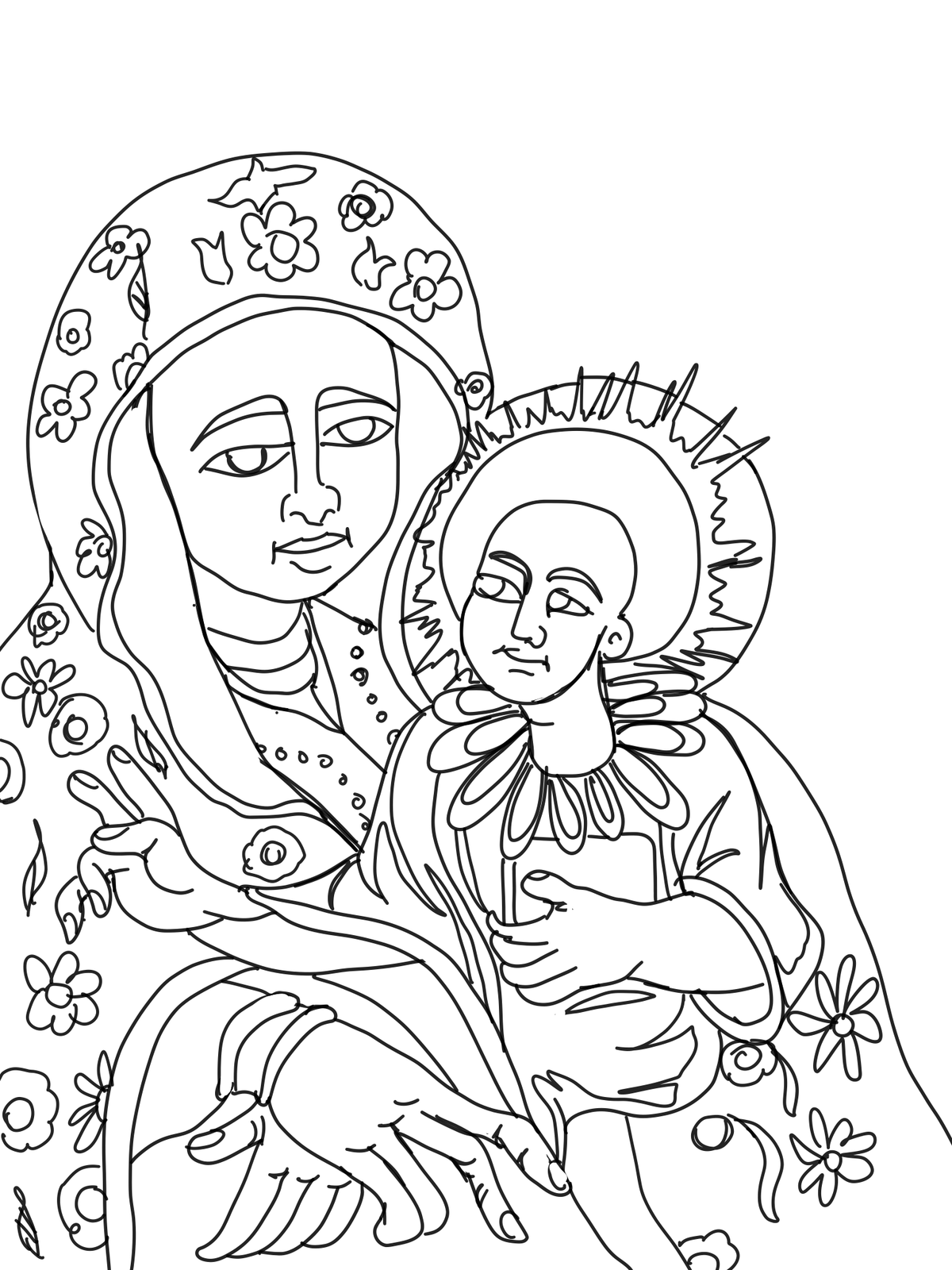 Madonna and Child (2025) by Angelo Cason Jr. - Public Domain Ethiopian Orthodox Icon Coloring Page