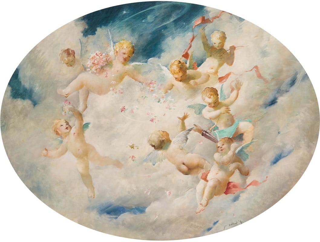 Cupids by František Hladík (Czech, 1887-1947) - Public Domain Catholic Painting
