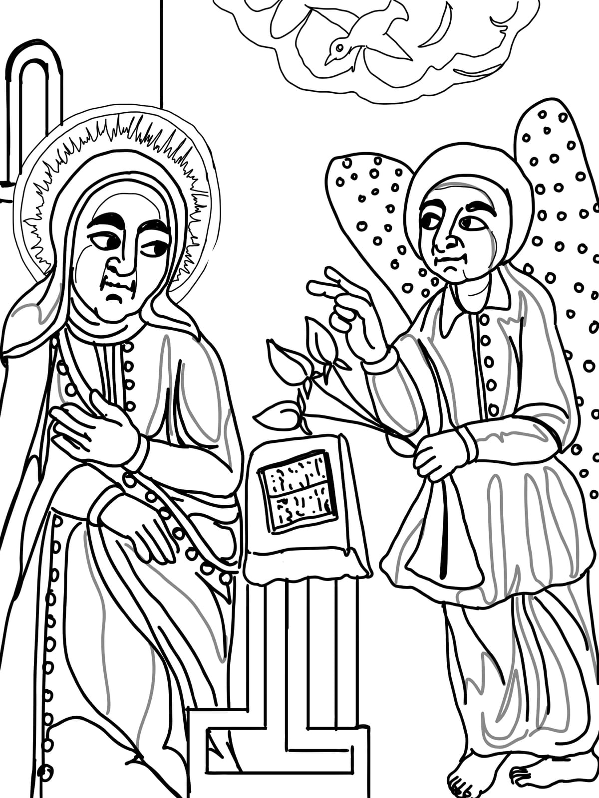 Annunciation Icon (2025) by Angelo Cason Jr. - Public Domain  Ethiopian Orthodox Icon Coloring Page