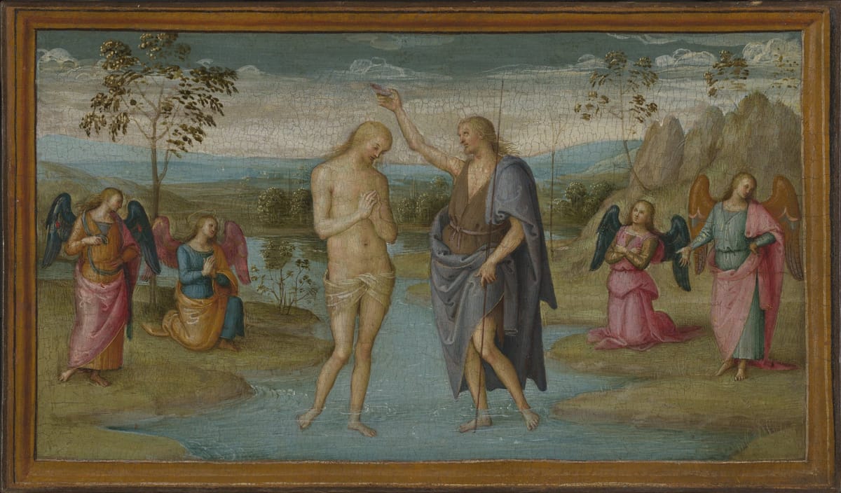 The Baptism of Christ (1500-1505) by Perugino - Public Domain Catholic Painting