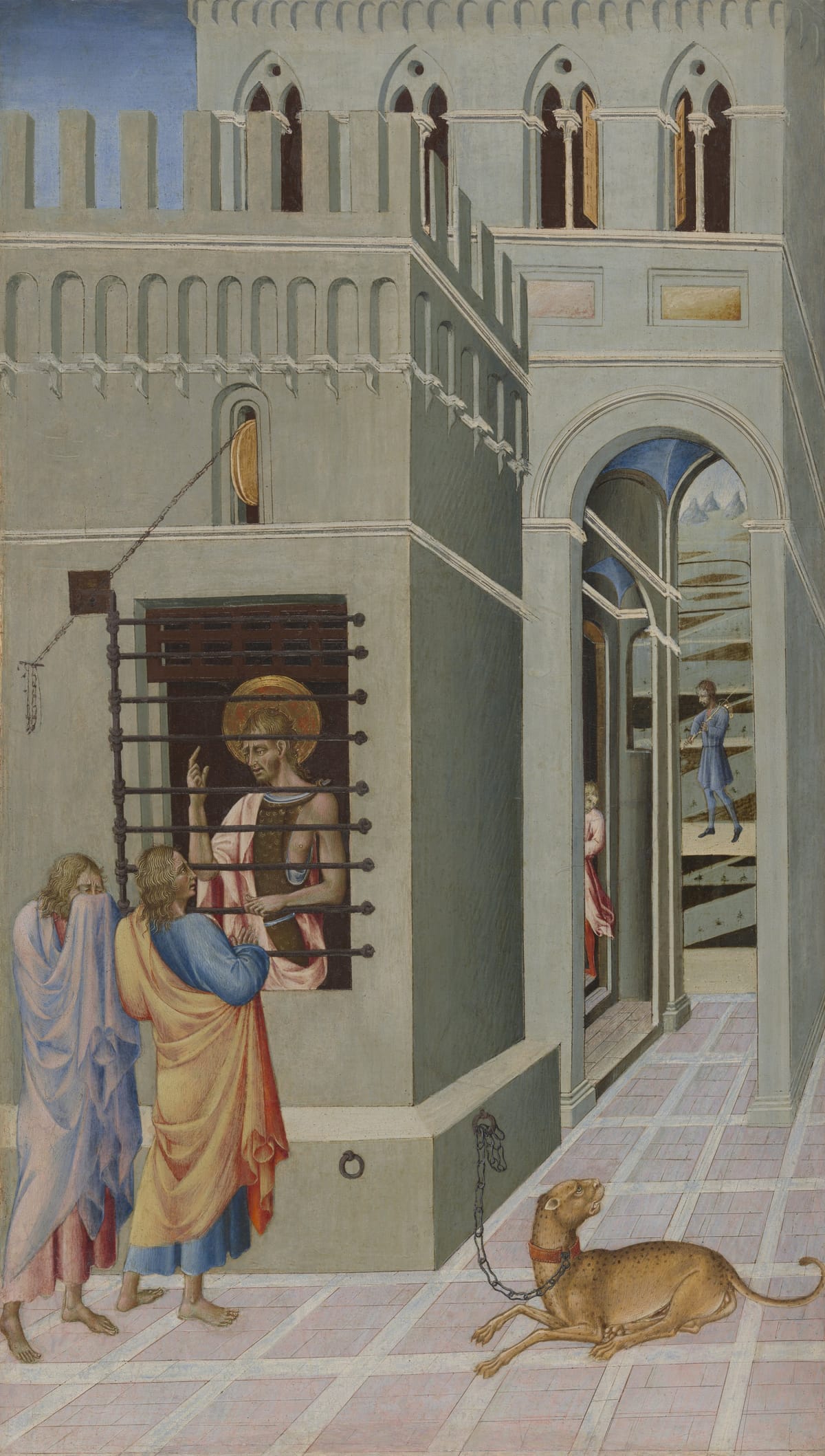 Saint John the Baptist in Prison Visited by Two Disciples 1455–60 by Giovanni di Paolo - Public Domain Catholic Painting