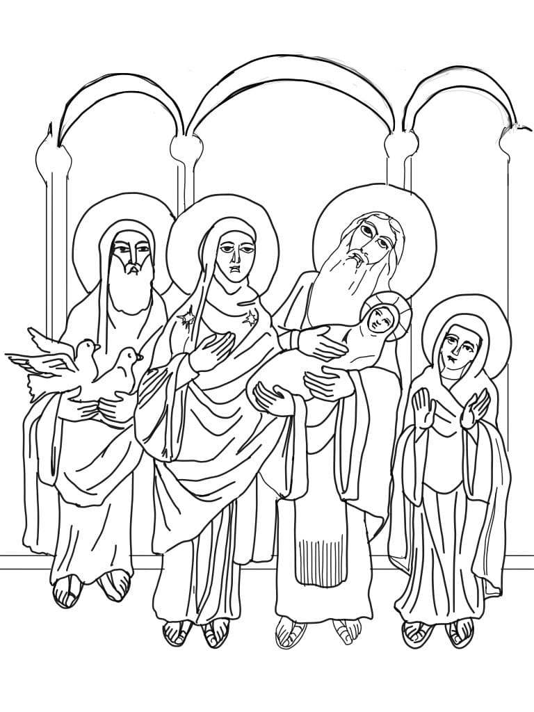 Presentation in the Temple Coptic Icon (2025) by Angelo Cason Jr. - Public Domain Orthodox Icon Coloring Page