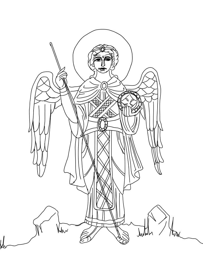 Saint Michael the Archangel Coptic Icon (2025) by Angelo Cason Jr. - Public Domain Orthodox Icon Coloring Page