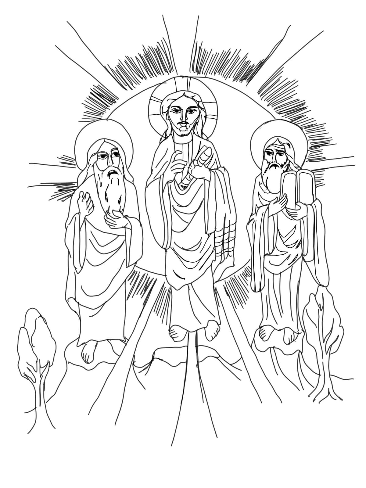 Transfiguration Coptic Icon (2025) by Angelo Cason Jr. - Public Domain Orthodox Icon Coloring Page