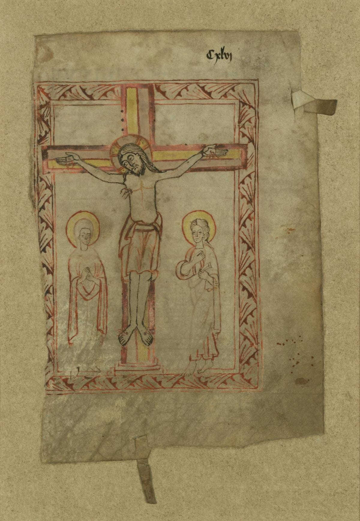 Leaf of a Missal with the Crucifixion and Canon of the Mass (late 11th-early 12th century) - Public Domain Catholic Painting