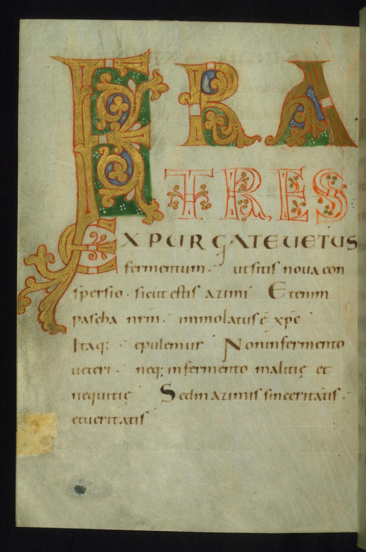 Fratres with Decorated Letters F, R, and A (1000) - Public Domain Catholic Painting
