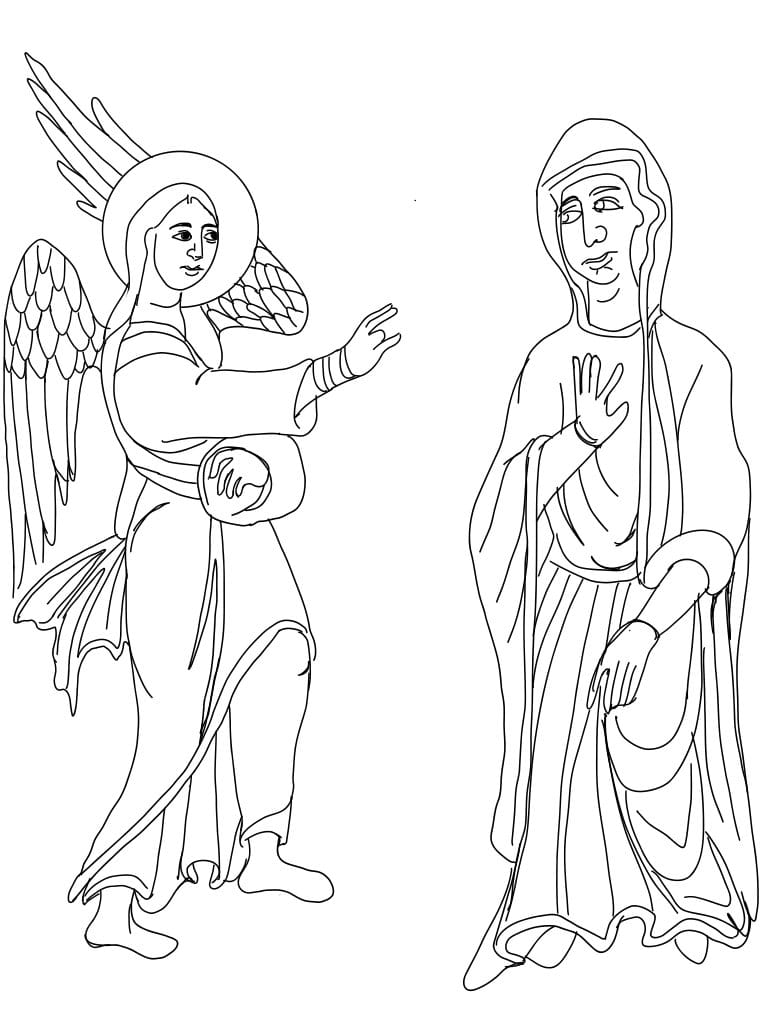 Annunciation, Coptic Icon (2025) by Angelo Cason Jr. - Public Domain Orthodox Icon Coloring Page