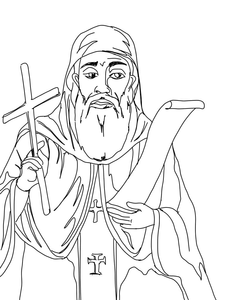 Anthony the Great Coptic Icon (2025) by Angelo Cason Jr. - Public Domain Orthodox Icon Coloring Page