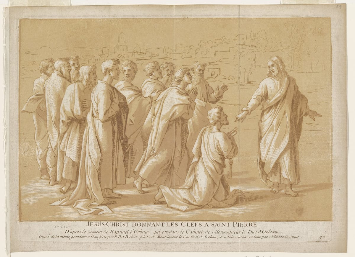 Jesus-Christ Donnant les Clefs a Saint Pierre (18th century) by Robert de Seri - Public Domain Catholic Painting