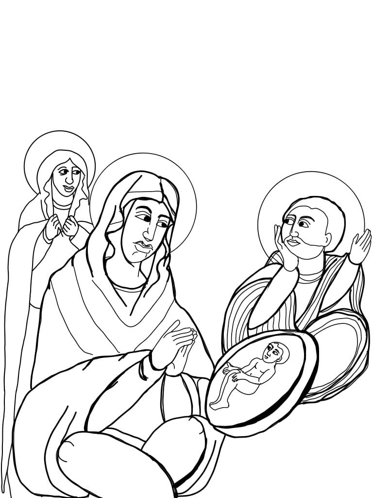 Nativity, Ethiopian Icon (2025) by Angelo Cason Jr. - Public Domain Orthodox Icon Coloring Page