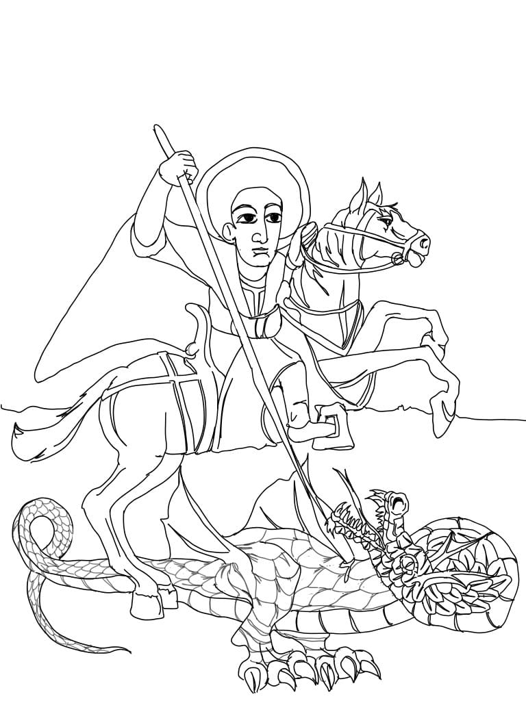 Saint George Ethiopian Icon (2025) by Angelo Cason Jr. - Public Domain Orthodox Icon Coloring Page
