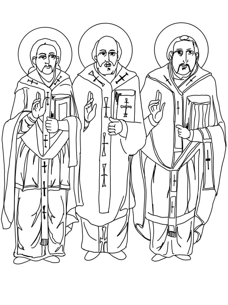 Three Holy Hierarchs (2025) by Angelo Cason Jr. - Public Domain Orthodox Icon Coloring Page
