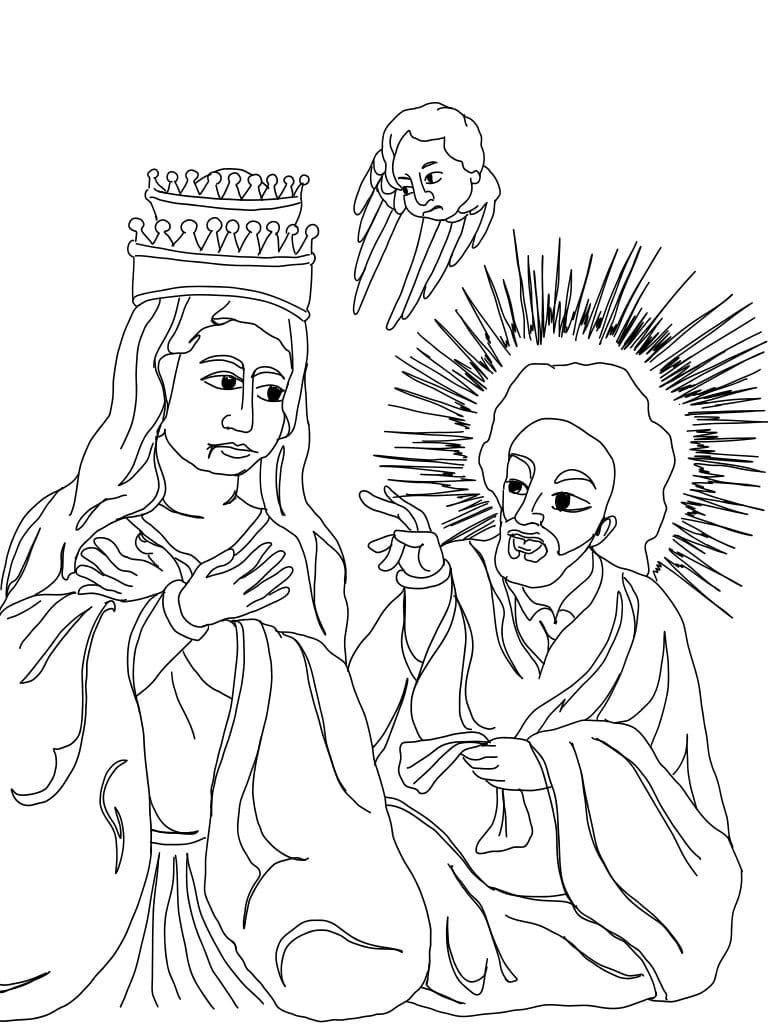 Christ and the Virgin Mary Ethiopian Icon (2025) by Angelo Cason Jr. - Public Domain Orthodox Icon Coloring Page