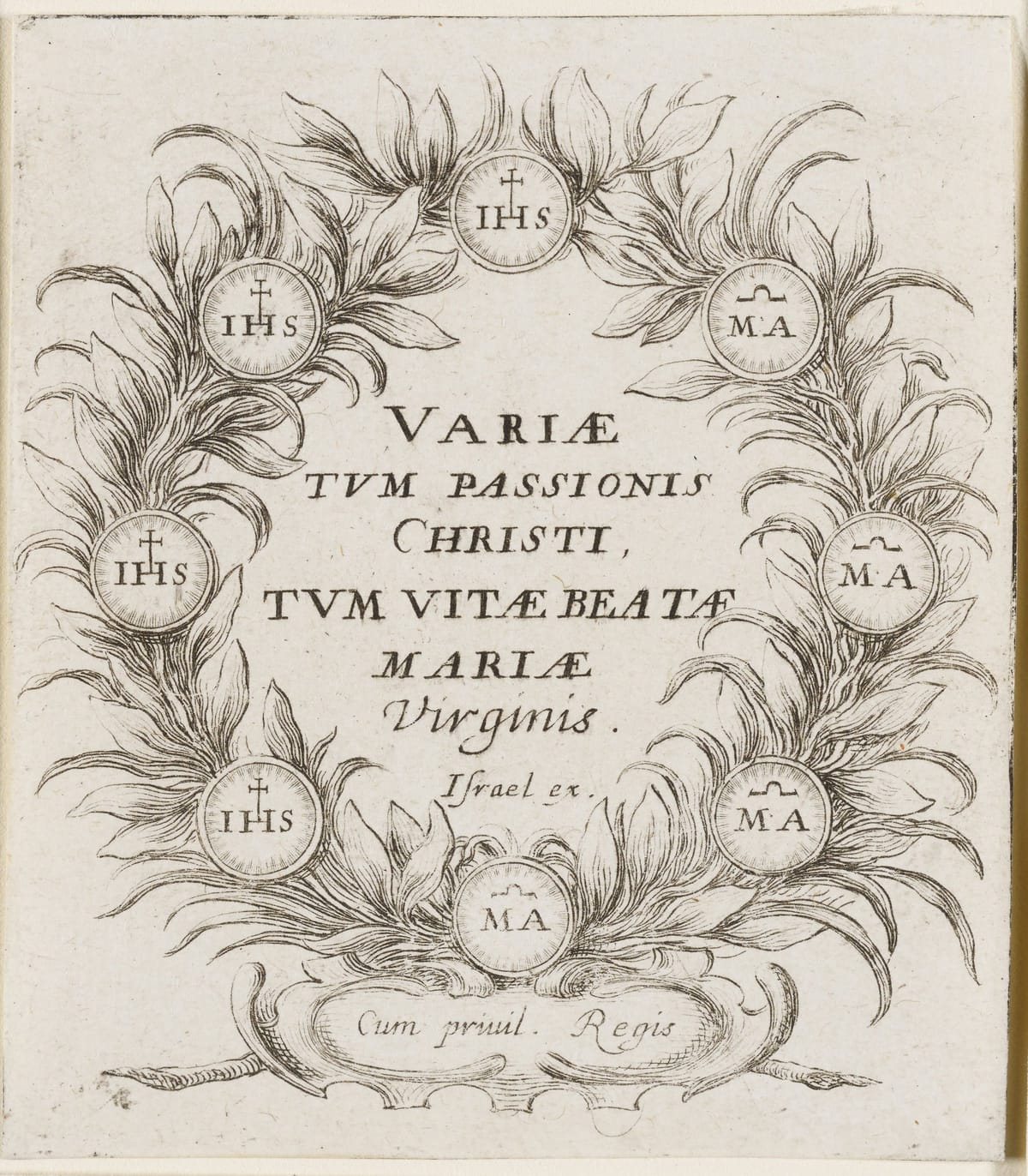 Title Page for the Mysteries of the Passion of Jesus Christ, and the Life of the Virgin (1635–40) by Abraham Bosse; or François Collignon - Public Domain Catholic Painting