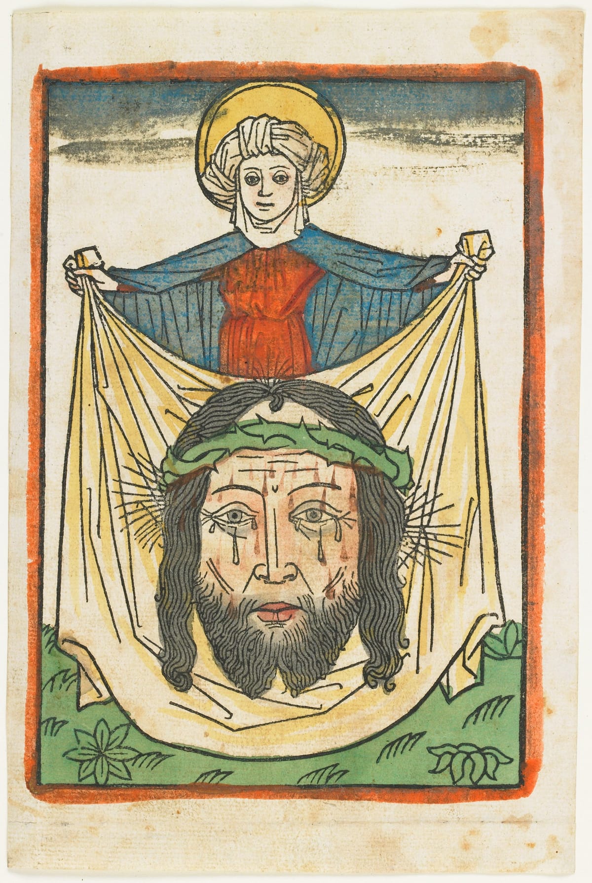 Saint Veronica with the Sudarium (1475) by Germany; after Master E. S. - Public Domain Catholic Painting