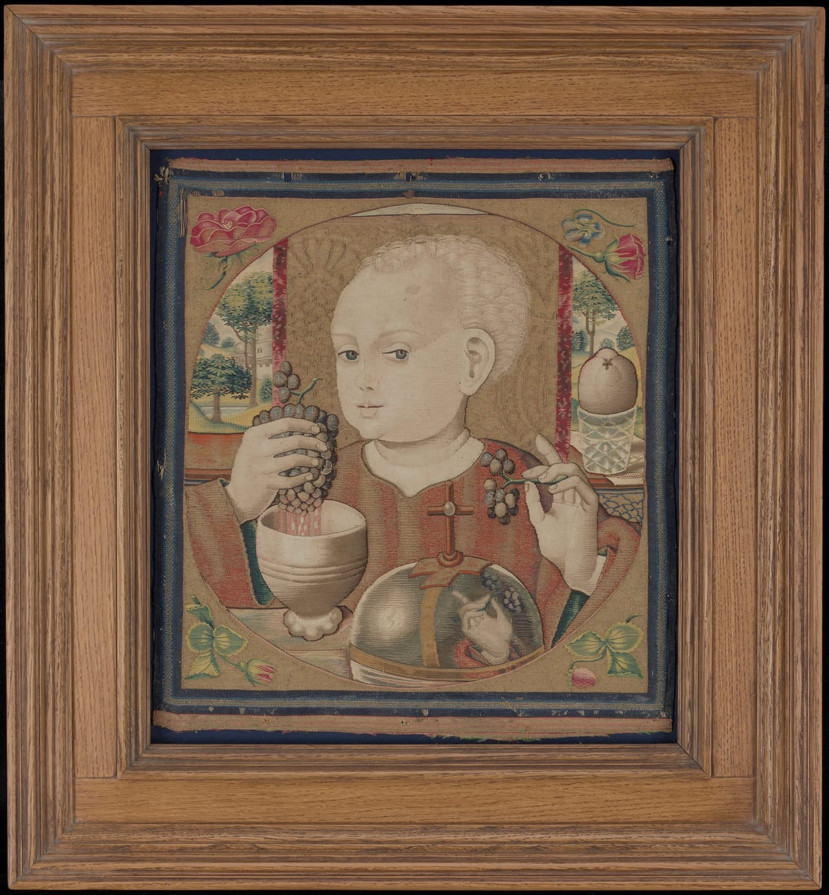 The Infant Christ Pressing the Wine of the Eucharist (1500) by  - Public Domain Catholic Painting