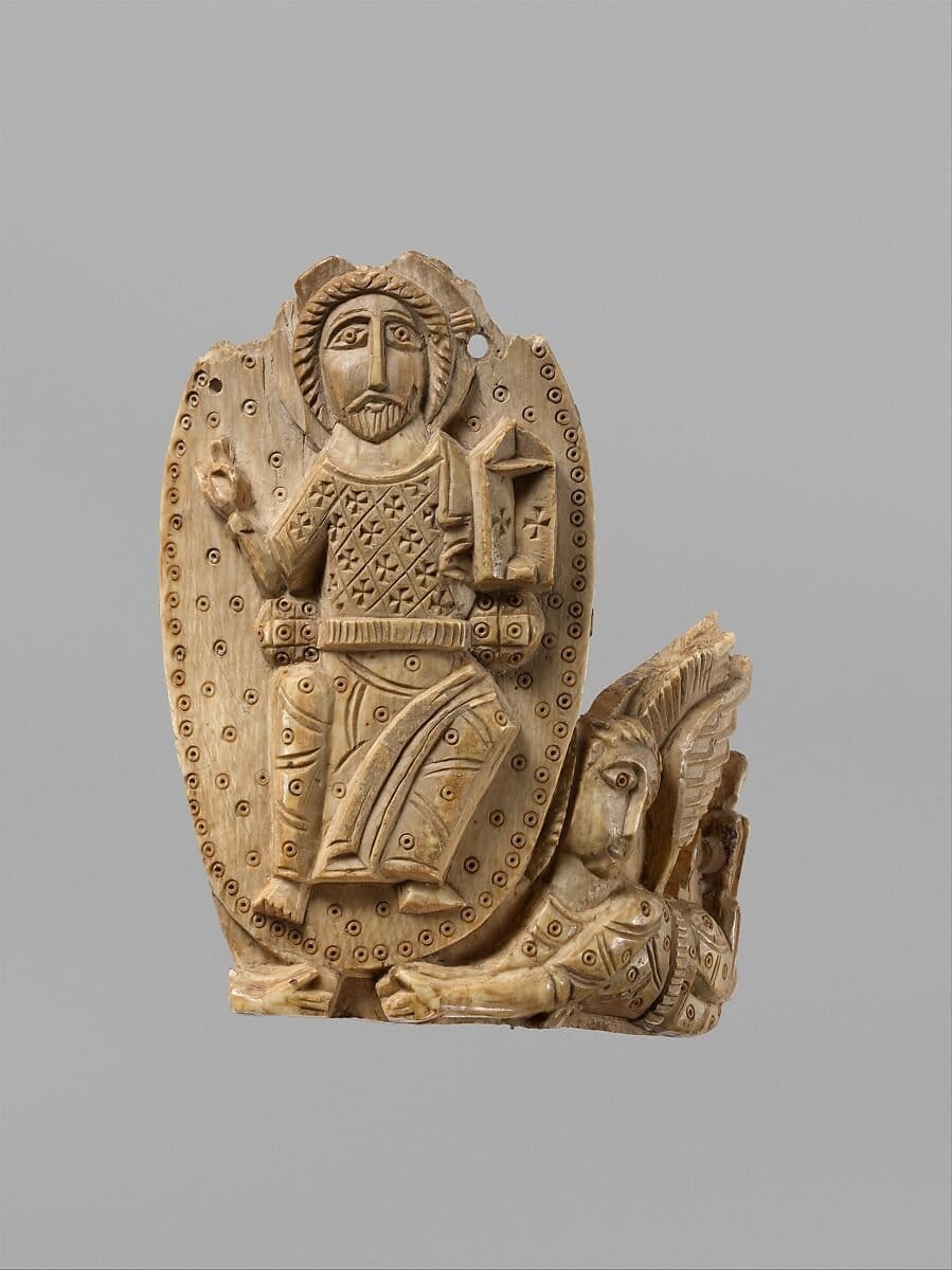Tusk Fragment with Christ Enthroned (810–1010) - Public Domain Catholic Stock Photo