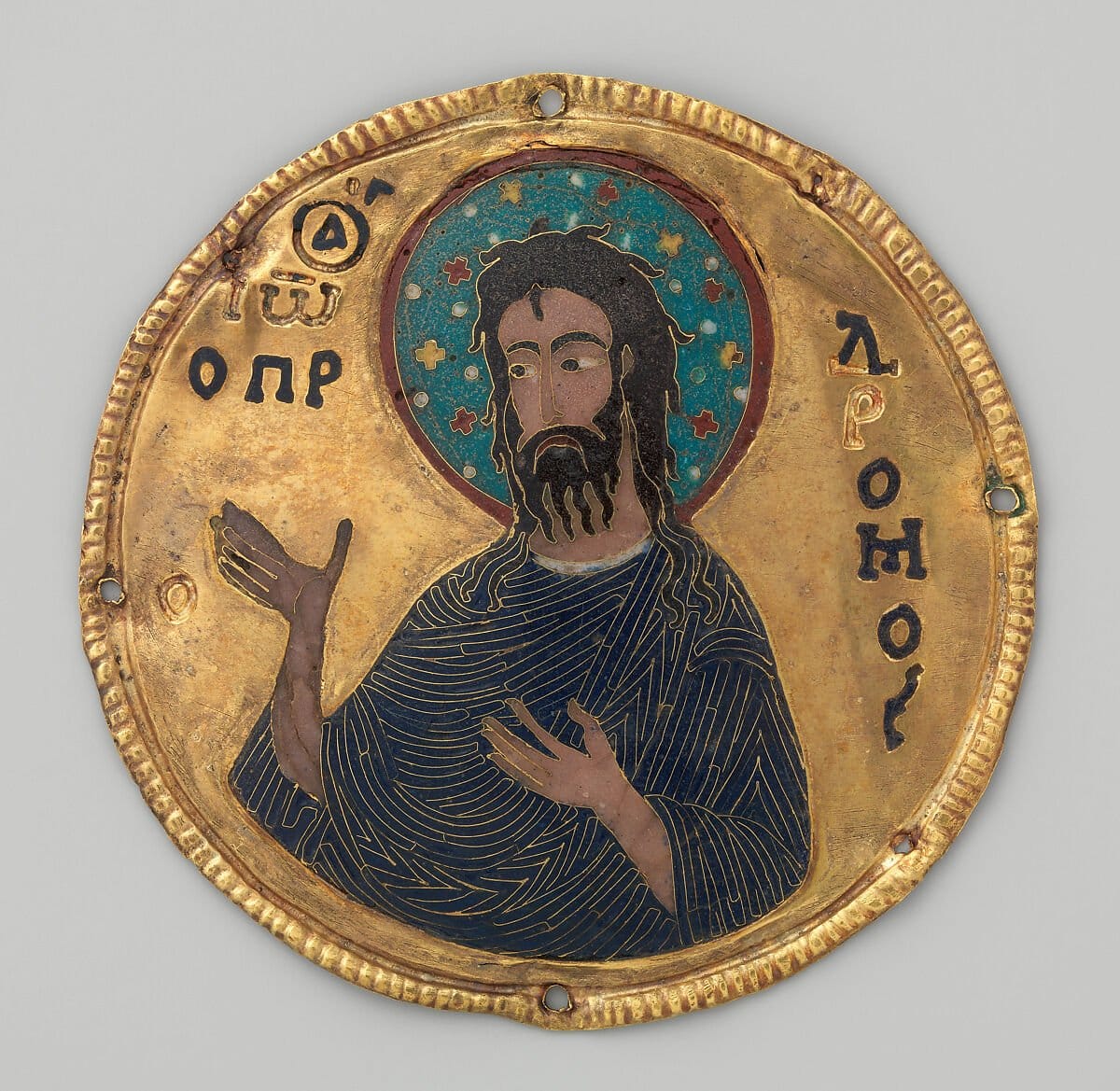 Medallion with Saint John the Baptist from an Icon Frame (1100) - Public Domain Orthodox Icon