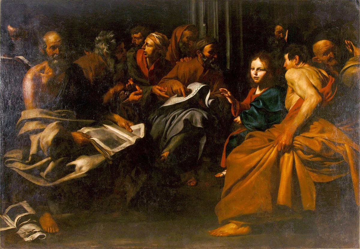 Jesús entre los doctores (1612-1613) by Jusepe de Ribera - Public Domain Catholic Painting