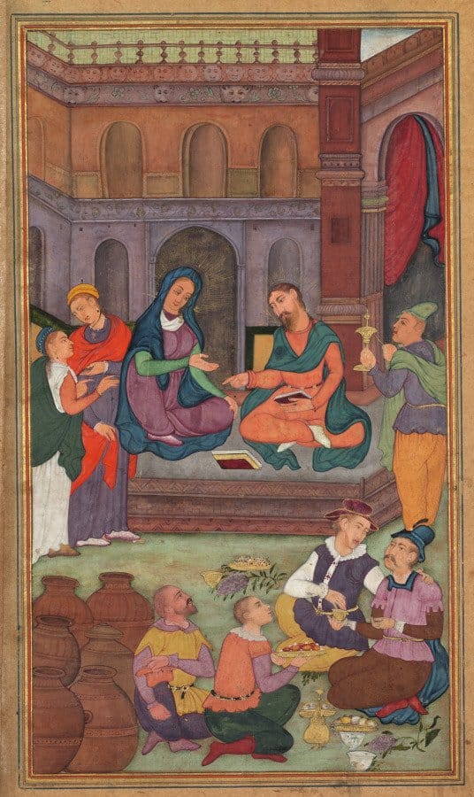 The Marriage at Cana (folio 58 verso), from a Mirror of Holiness (Mir’at al-quds) of Father Jerome Xavier (1602-04) - Public Domain Catholic Painting