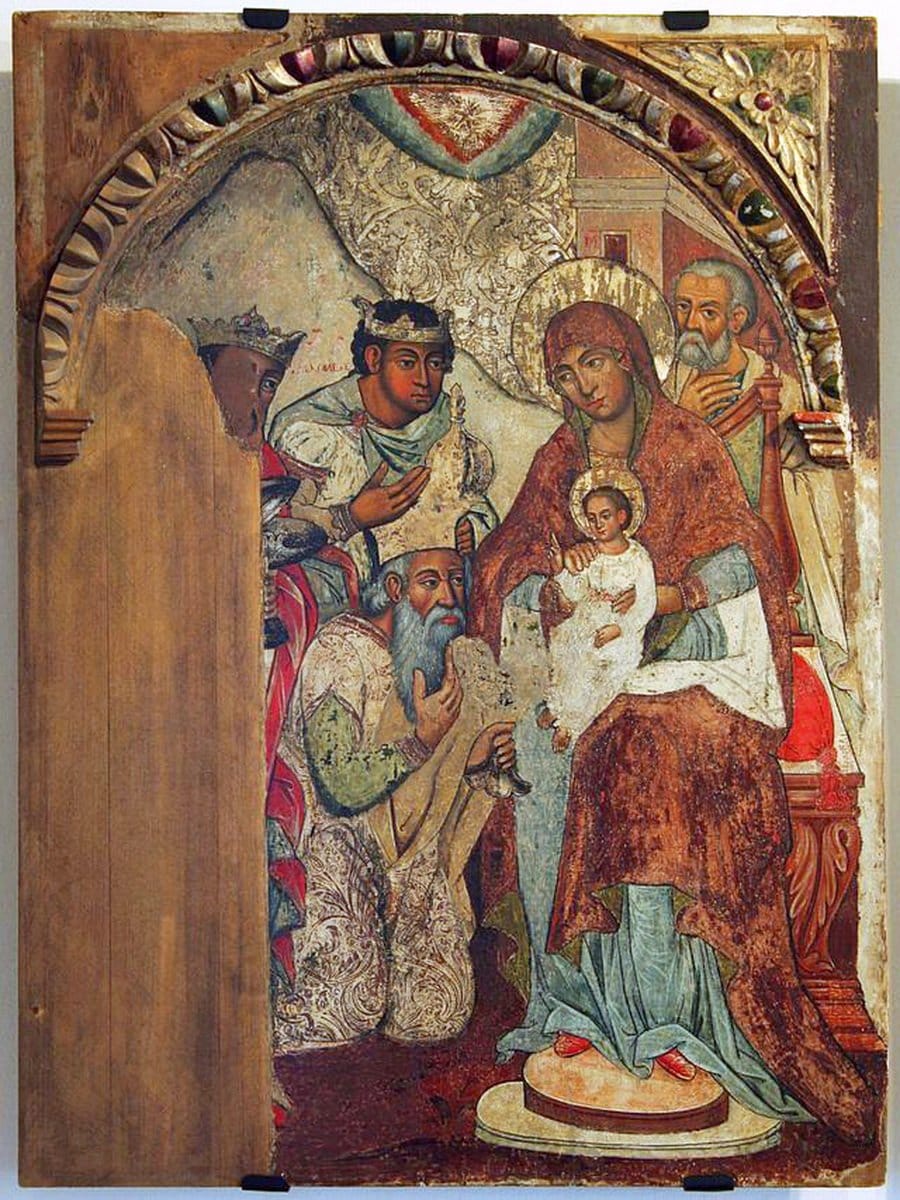 Adoration of the Magi (17th century) by Sudova Vyshnia School - Public Domain Orthodox Icon